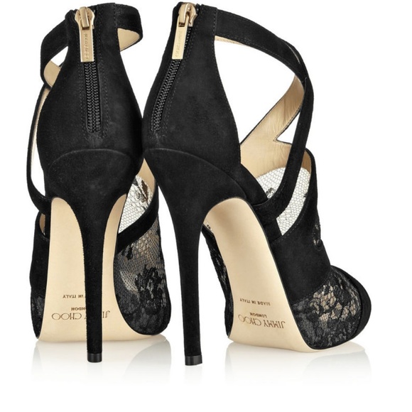 Jimmy Choo 'Vantage' Suede and Lace Heels - Picture 4 of 8